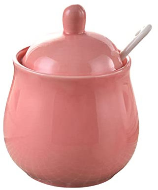 Vaso per la conservazione del sale in ceramica, Zuccheriera con coperchio e lattiera, set lattiera e zucchero, lattiera e zuccheriera, decorazione for la cucina-Rosso-zuccheriera ( Color : Pink , Size