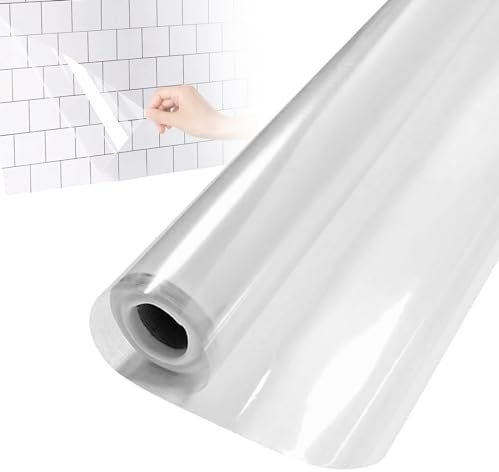 LEKEFETO Pellicola protettiva da parete 40 cm x 500 cm: pellicola protettiva elettrostatica, trasparente, autoadesiva, paraspruzzi per cucina, pellicola autoadesiva per mobili