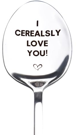 Couples Spoon Gift for Girlfriend Boyfriend Birthday Christmas Gifts for Husband Wife Wedding Anniversary Presents for Men Women Fiance Fiancee Wedding Gifts I Cerealsly Love You Cereal Spoon
