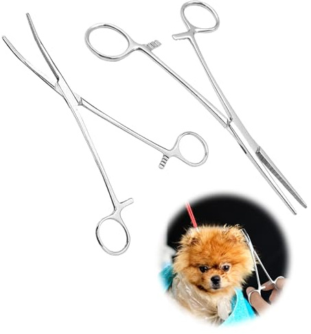 2 stycken piercingtång, klämtång, piercingtång för att öppna, klämma sjuksköterska, 12,5 cm, raka och böjda huvuden, katter och hundar hårpincett, skruvklämma sågtanddesign halkskydd