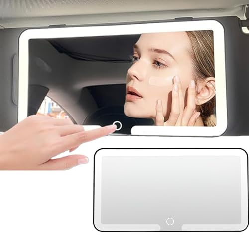 Car Vanity mirror with 3 Light Modes Sun Visor Cosmetic Touch Screen for Portable Black Interior