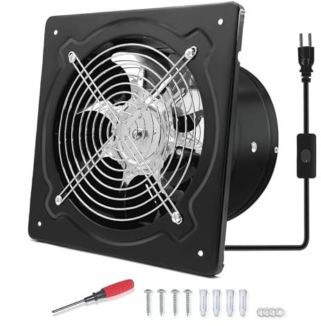 FanGoFast 200mm Abluftventilator 980m³/h Badlüfter Leiser mit Rücklaufklappe Leistungsstarke Wandventilator mit EU-Stecker für Küche Badezimmer Garage Untergeschoss Schwarz