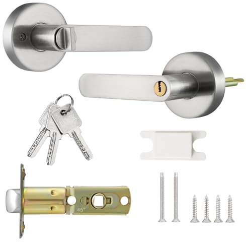 Knpwer Pomo para puerta con cerradura, pomo de puerta interior, pomo de metal con pomo de puerta fijo, placa larga