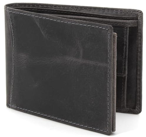 ekavale Herren Geldbörse aus Büffelleder - Vintage Portemonnaie Herren mit RFID-Schutz - Brieftasche für Männer - Wallet Men für Alltag - Querformat Geldbörse (Grau)