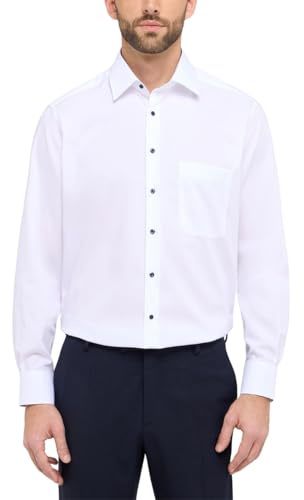 ETERNA Comfort Fit skjorta, affärsskjorta, män, bomull, långärmad skjorta, kostymskjorta, Kent krage, strykfri, kombimanschetter, enfärgad, Vit, 46