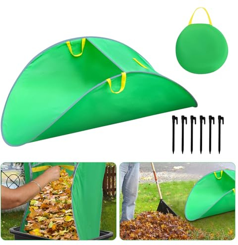 Roadtime Leaf Collector Garden Waste Bags with Handles, Collapsible Gardening Bags for Leaves add 6PCS Ground Nails, Portable Leaf Pick Up Tools Foldable Leaf Rabbers, Trash Can for Lawn Yard