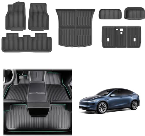[9 st] GAFAT Tesla Model Y Juniper/Premium 2025 2026 Golvmattor + Bagagemattor Fullt Set, TPE-Allväder Gummimattor för Bagageutrymme och Golv, Hög Kant OEM 3D-Skanning, 360° skydd (Inte Stαndαrd)