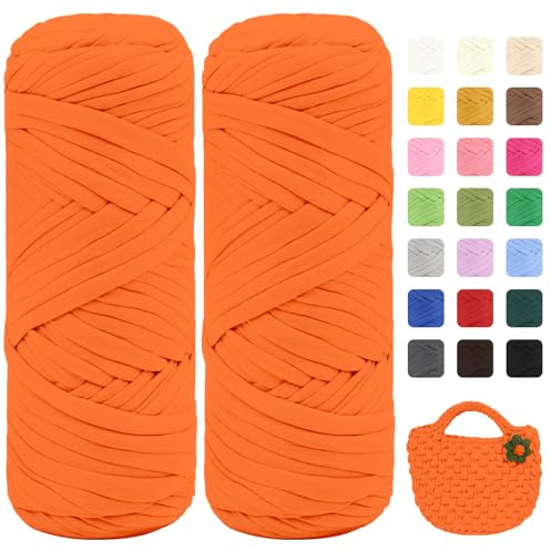 Maxee T-shirt garn – 2-pack (200 g/75 m), mjukt bandgarn för virkning och stickning – färgintensivt och lättskött, perfekt för virkade väskor/korgar/mattor gör-det-själv-projekt, handarbete och