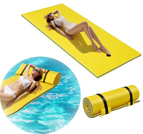 COSTWAY Tappeto Galleggiante per Mare e Piscina Arrotolabile, Materassino Galleggiante in Schiuma con Poggiatesta e Corda, Galleggiante Piscina Resistente