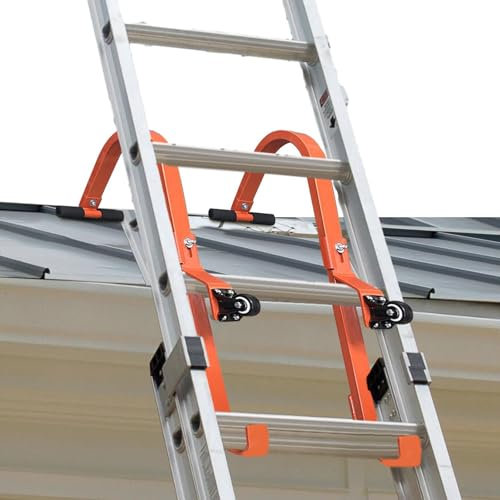 Heavy Duty Roof Ladder Stabiliser Kit with Wheels Steel Roof Hook for Universal Ladders Rubber Grips 500 lbs Load Capacity