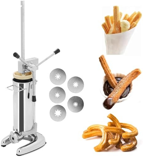 machine à churro espagnole verticale commerciale, machine de remplissage manuelle acier inoxydable, appareil à churros avec 5 embouts de formes différentes,2L