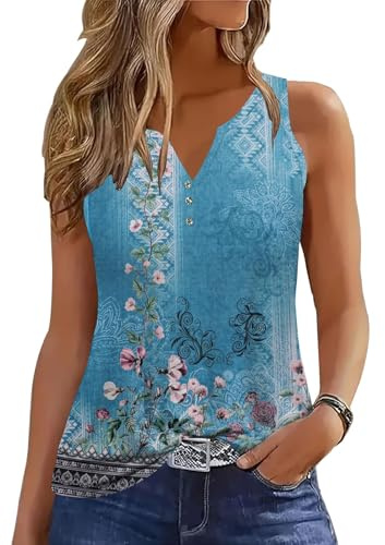 GRMLRPT Tank Top Dam, sommar, ärmlös, blus, T-shirt, överdelar, sommarmode, V-ringad, skjorta, blus, basic toppar (flera färger, S–XXL), blå, XXL