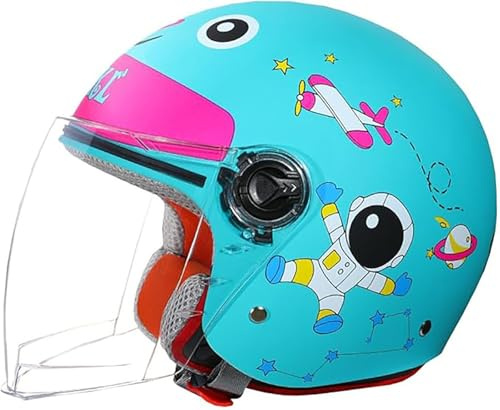 Casco Jet Infantil Homologado ECE Para Niños y Niñas - Scooter, Ciclomotor, Bicicleta Con Visera B,49-55CM