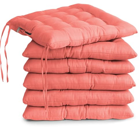 MANEMI Pack 6 Cojines para Silla 40x40x5cm - Cojín Decorativo con Textura de Bambú para Silla, Sofá o Comedor - Juego de Cojines de Asiento Estilo Rústico y Transpirable con Cintas de Sujeción