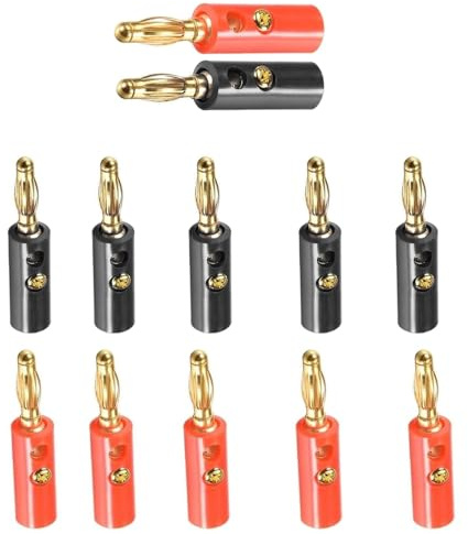 UNNAYCVE 10pcs Banana Plugs Open Screw Type 4mm Speaker Wire Cable Screw Plugs Connectors for Speaker Wire Sockets Amplifier in Red Black