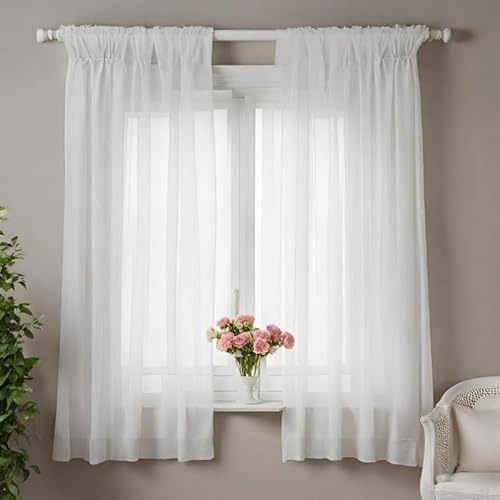 Gardinen Vorhangen Tenda Bianca Voile 145x150 cm (LxA) Cortissima Pronta Senza Motivo con Nastro Arricciatenda
