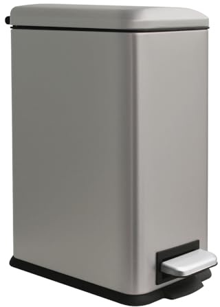 JM ·YIPENG Mülleimer mit Deckel,10L Mülleimer Bad,Klein Abfalleimer Bad,10 Liter Tretmülleimer Edelstahl für Badezimmer, Schlafzimmer und Büro,Grau