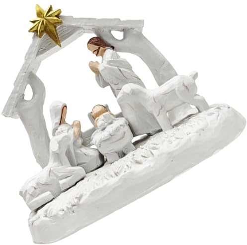 Dcaknri Presepe di Natale Figurine Resina Stalla Presepe Sacra Famiglia Collezionismo Decori Tavolo di Natale Figura Ornamento Sacra Famiglia Statuetta in Resina Statua Con Stalla