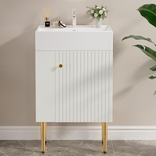 Gelukueub Mueble de baño con armario bajo lavabo de 55 cm, mueble para debajo del lavabo, mueble pequeño de baño para invitados (blanco)