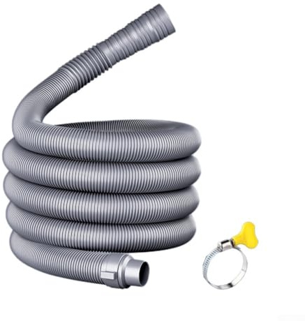 Tubo di scarico flessibile ed elastico per lavatrice e lavastoviglie, con fascette stringitubo, materiale plastico PE, lunghezza 60 cm/80 cm/100 cm, colore grigio per un collegamento sicuro a prova di