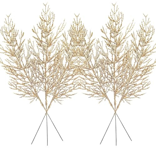 MUNSKT 20 piezas de agujas de pino artificiales, ramas falsas con purpurina para decorar el árbol de Navidad, ramo festivo, decoración de boda y fiesta