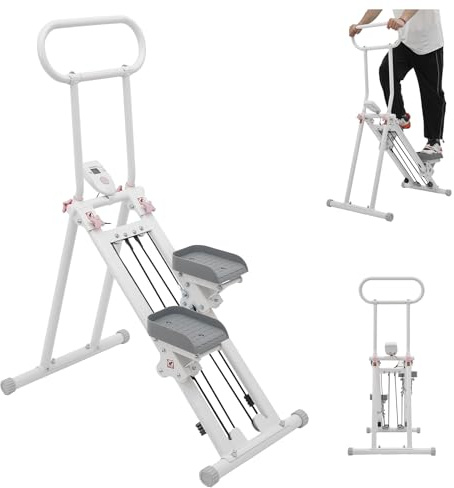 Stair Stepper für Zuhause Gym, Vertikale Klettermaschine mit Verstellbare Lenker,Kreuztrainer mit LCD-Display,Steppers Faltbare,Treppensteiger Crosstrainer,136 kg Tragkraft (Weiß)