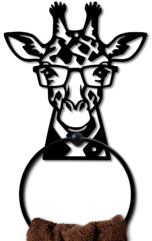 MAYJOYDIY Giraffa in metallo anello rotondo occhiali giraffa porta asciugamani anello nero vintage asciugamani organizer da parete per cucina bagno casa lavanderia decorazione regali