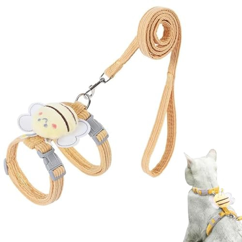 AXYOUCUN Cat Bee Shaped Small Dog Harness and Leash Set Puppy Walking Vest with Lead for Cats Rabbits Small Dogs (Yellow)