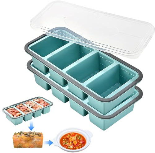 2er Suppen Einfrieren Behälter 250ml, Silikon Gefrierform Suppe mit Deckel | Extra Große Silikon Gefrierbehälter Gefriertablett BPA-frei Stapelbare Spülmaschinengeeignet für Suppe Brühe Sauce Eiswürfel