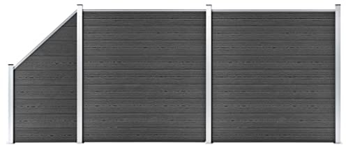 Staketelement set WPC 446 x (105–186) cm svart, insynsskydd trädgård, robust staketbräda, aluminiumöverprofil, modulärt system, hållbar för utomhusbruk