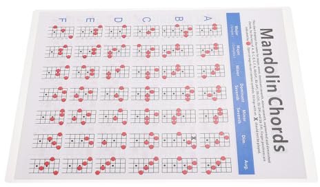 Beavorty Mandolinen Tragbares Mandolinenzubehör aus Beschichtetem Papier Akkorddiagramm mit Fingerpositionsanzeige und Farbigem Übungsdiagramm für Mandolinenspieler