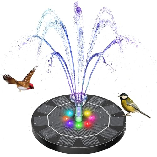 AISITIN LED Solar Springbrunnen für Außen mit Akku, 3W Solar Schwimmender Fontäne Pumpe mit Verschiedene Sprüh Effekten,mit Kristallkugel, Solarbrunnen für Draussen für Garten,Teich,VogelBad