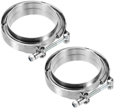 QUARKZMAN 2 Pezzi Fascetta A V Con Flangia 4 Pollici 304 Acciaio Inossidabile Maschio Femmina Kit Flangia Scarico A V Per Auto Tubo Di Scarico, Argento