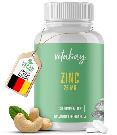 Vitabay Zinkcitrat Hochdosiert - 120 Vegane Tabletten (240 Portionen) - 25mg Zink Hochdosiert pro Tagesportion - Zink Tabletten Hochwertig Zinc Kapseln Zinc Supplement Nahrungsergänzungsmittel