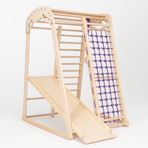 Kids Home Wooden Playground with Toboggan ˝Junior-Plus-1-1˝, Climbing net, Rings, Swedish Ladder