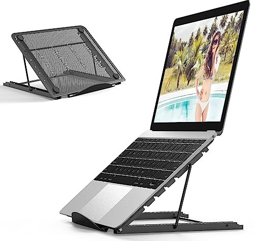 Jumkeet Laptop Stand,Foldable Portable Ventilated Desktop Laptop Holder,Universal Lightweight&Adjustable Ergonomic Tray Mount Compatible with iM(ac)/Notebook Computer/Tablet (Black)
