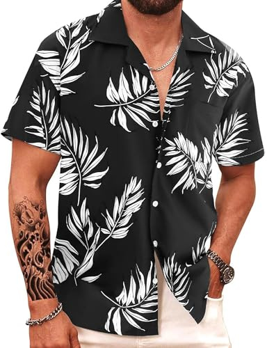 APTRO Men's Hawaiian Shirt Short Sleeved Floral Summer Beach Funky Party Holiday Shirt #BT024 Black L