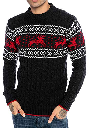 Redbridge Herren Strickpullover Norweger Pullover Slim-Fit Plait Reindeer