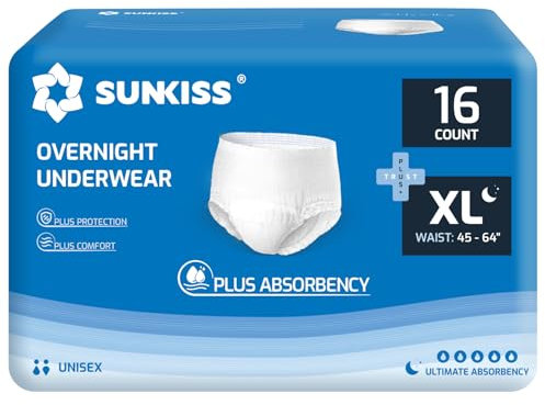 SUNKISS TrustPlus Inkontinenz Pants für Erwachsene, Saugfähige Windelhosen mit Elastischen Bündchen für Männer und Frauen, Diskreter Auslaufschutz bei Blasenschwäche, Größe XL Nacht, 16 Stück