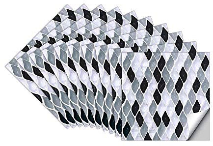 Hiseng 10pcs Kitchen Bathroom Wall Tile Stickers, DIY Square Decals Color Jade Printed Sticker for Kitchen Living Room Bathroom Home Decor Self-Adhesive (Black and White,20x20cm)