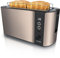 Arendo - Edelstahl Toaster Langschlitz 4 Scheiben - Defrost Funktion - wärmeisolierendes Gehäuse - mit integriertem Brötchenaufsatz - Krümelschublade - Display mit Restzeitanzeige - Bronze Design