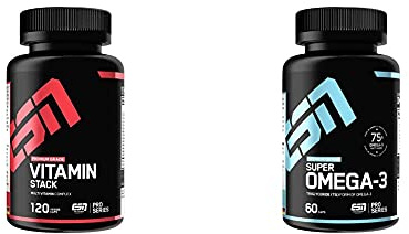 ESN Vitamin Stack, 120 Kaps & ESN Super Omega 3, hochdosiert, Pro Series, 60 Kapseln, 1er Pack (1 x 90g Dose), 1er Pack (1 x 90 g)