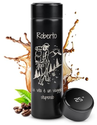 Maverton Thermos per Caffè ed Tè, 450 ml | indicatore di temperatura e display LED, incisione personalizzata, 100% a prova di perdite, regalo Uomo, la vita