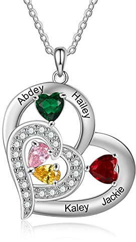 Lam Hub Fong Personalisiert Namenskette mit 1-6 Namen Geburtsstein Silber/Gold/Rose Kette mit Gravur Damen Mutter Tochter Kette Geschenke für Muttertag Weihnachtstag Geburtstage