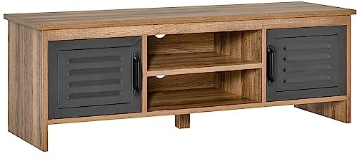 HOMCOM Mueble de TV 42 2 Puertas Metal 109x35x38 cm Madera Natural y Gris