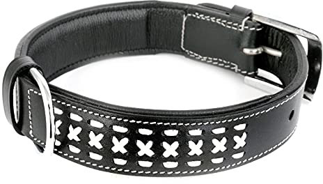 MONKIMAU Hundehalsband - Halsband für Hunde echt Leder geflochten gepolstert verstellbar (L-XL: 35mm x 70cm)