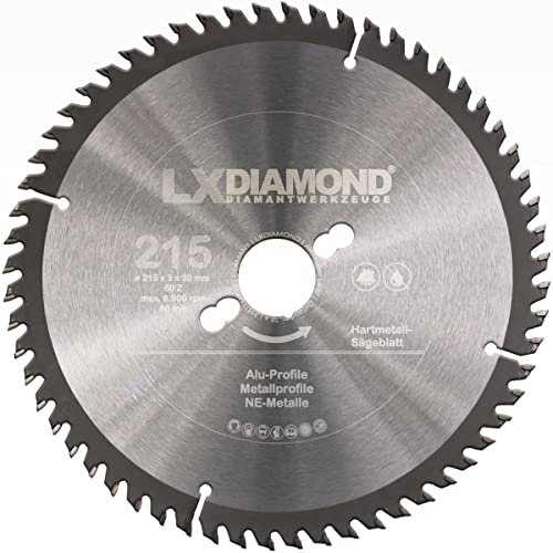 LXDIAMOND Hartmetall Kreissägeblatt 215mm x 30,0mm mit 60x Trapez-Flachzähne - 215x30 HM Sägeblatt für Aluminium Alu Metall-Profile NE-Metall - 215 mm Hartmetallsägeblatt in Premium Qualität