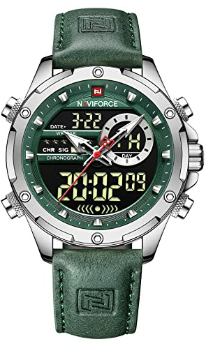 NAVIFORCE Orologio digitale militare da uomo, movimento al quarzo giapponese, analogico, impermeabile, sportivo, multifunzione, in pelle