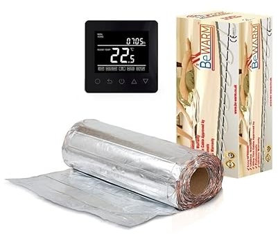 BeWarm Electric Underfloor Heating Mat Kit for Laminate or Wood Flooring (7m2, Smart Black WiFi Thermostat)
