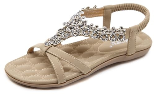 ZDQ Sandali Donna Estive Eleganti Bassi Comodi Basse Casual Bohémien Scarpe Beige 44 EU = Produttore Taglia 45